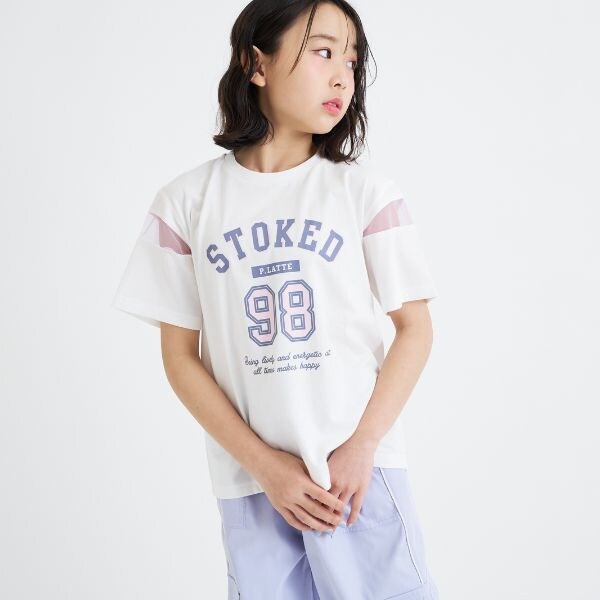 袖チュール切替ナンバリング半袖Tシャツ