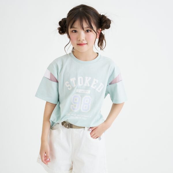 袖チュール切替ナンバリング半袖Tシャツ