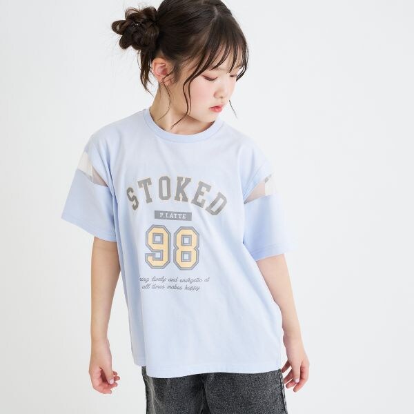 袖チュール切替ナンバリング半袖Tシャツ