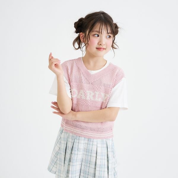【洗える】メッシュニットベスト＋半袖Tシャツ