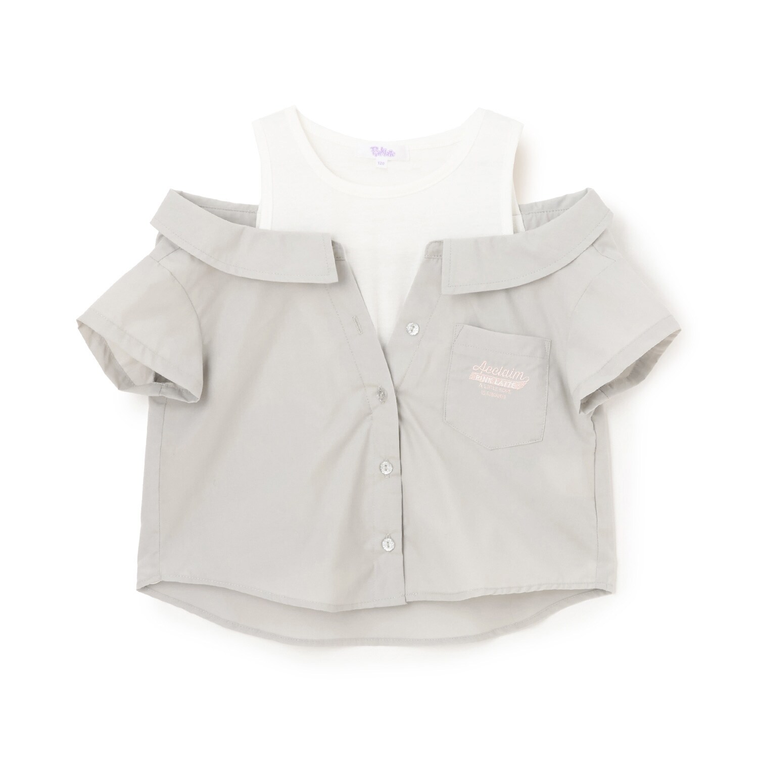 【別注】肩あきシャツドッキングトップス