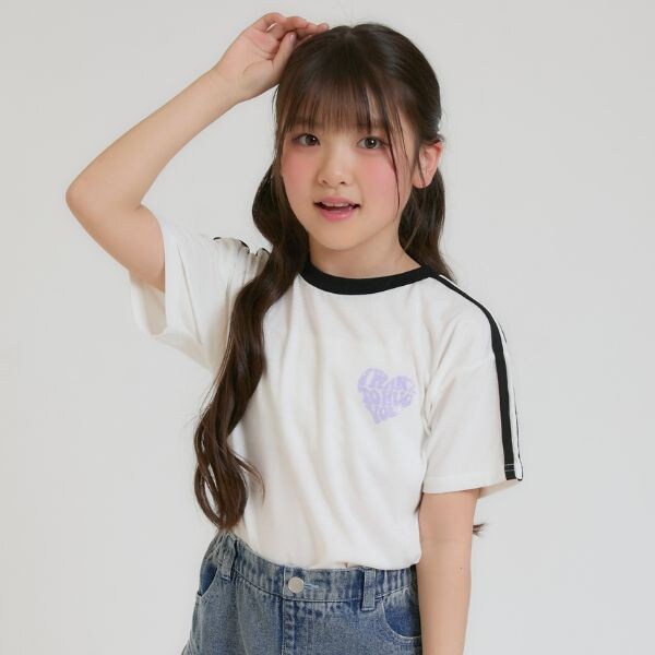 【接触冷感】ハート袖ライン半袖Tシャツ