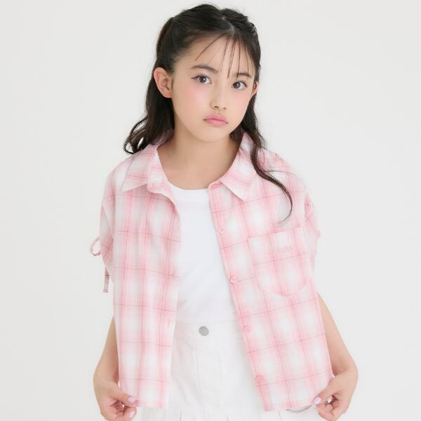 【3way】袖ドロストチェックシャツ＋タンクトップSET