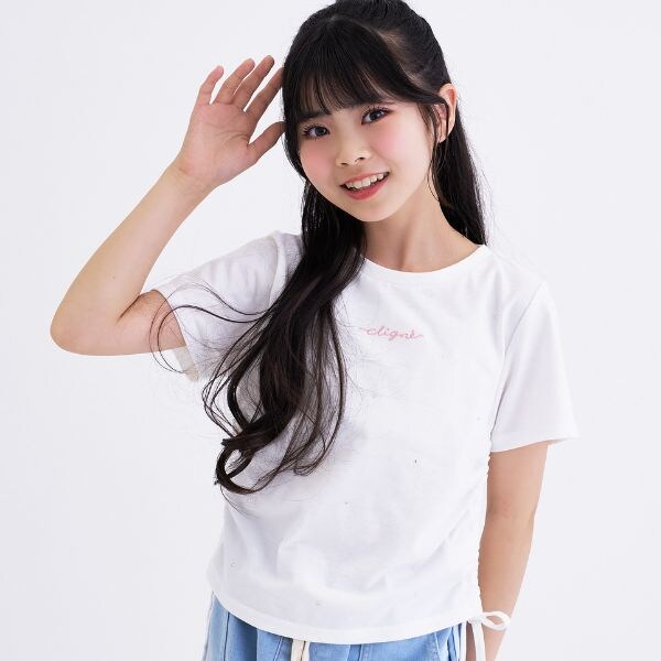 ラインストーン脇ドロストTシャツ
