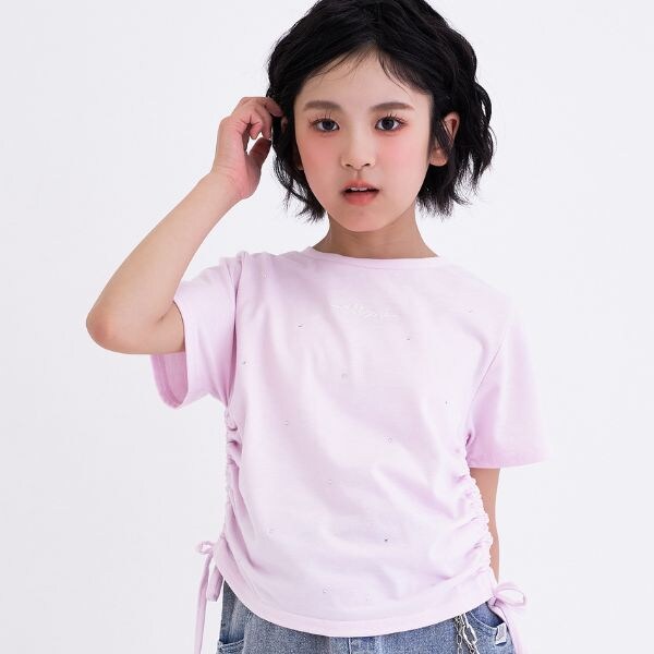 ラインストーン脇ドロストTシャツ