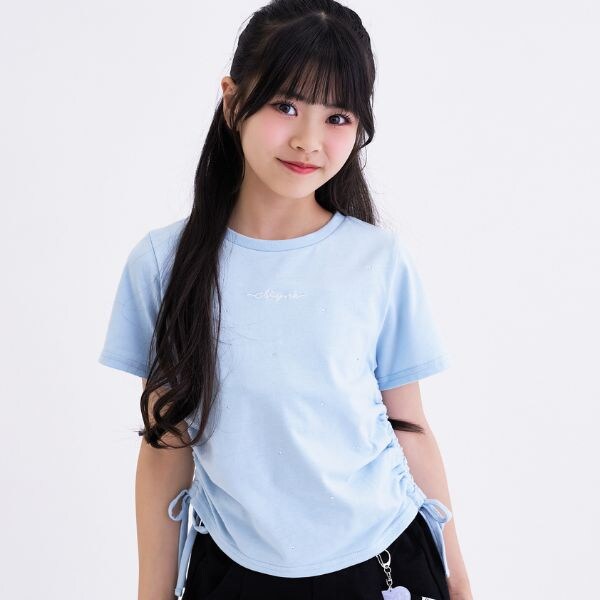 ラインストーン脇ドロストTシャツ