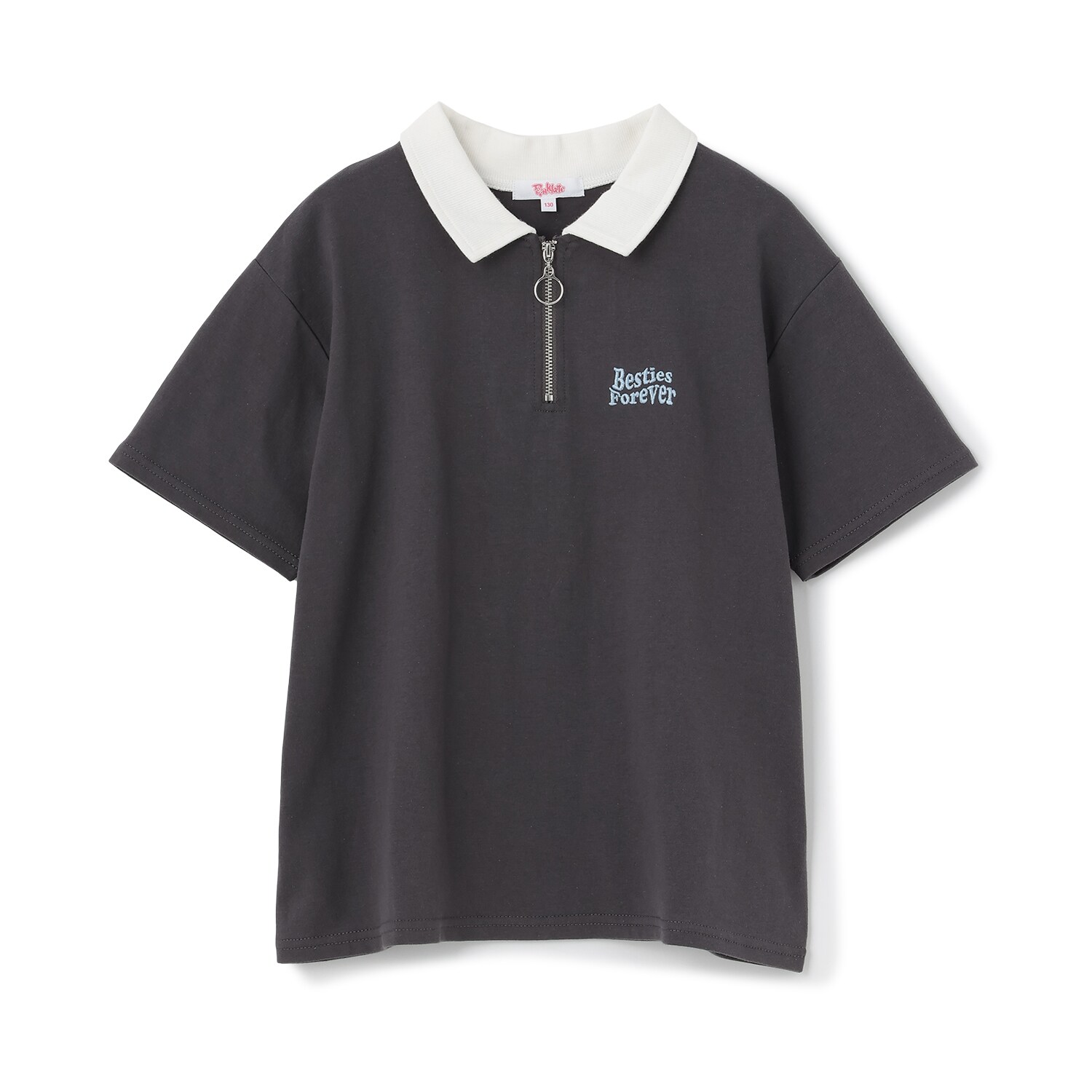 【接触冷感】バックハート衿つきハーフZIP半袖T