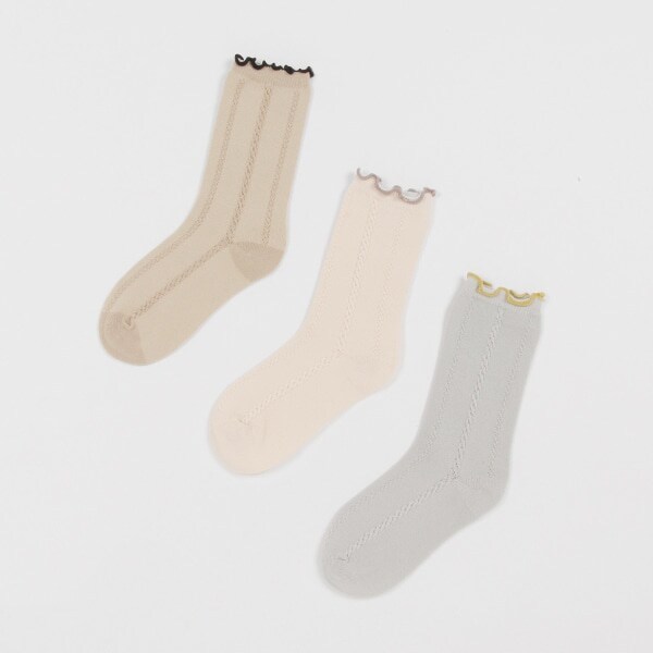 【ソックス/靴下】【オーシャン＆グラウンド】3PストライプJQメロウクルーソックスSET