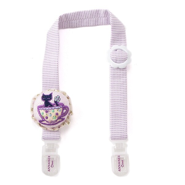 ティーカップネコ刺しゅうクルミボタンスタイクリップ