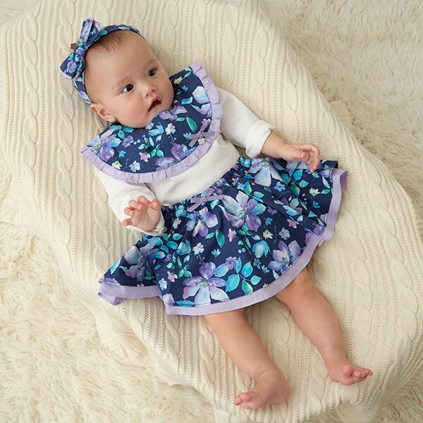 水彩花柄スカートつきカバーパンツ