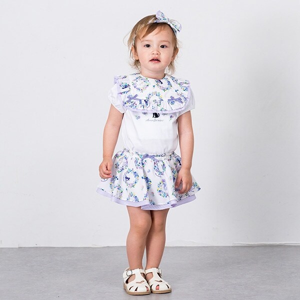 フラワーリース柄スカート付きカバーパンツ