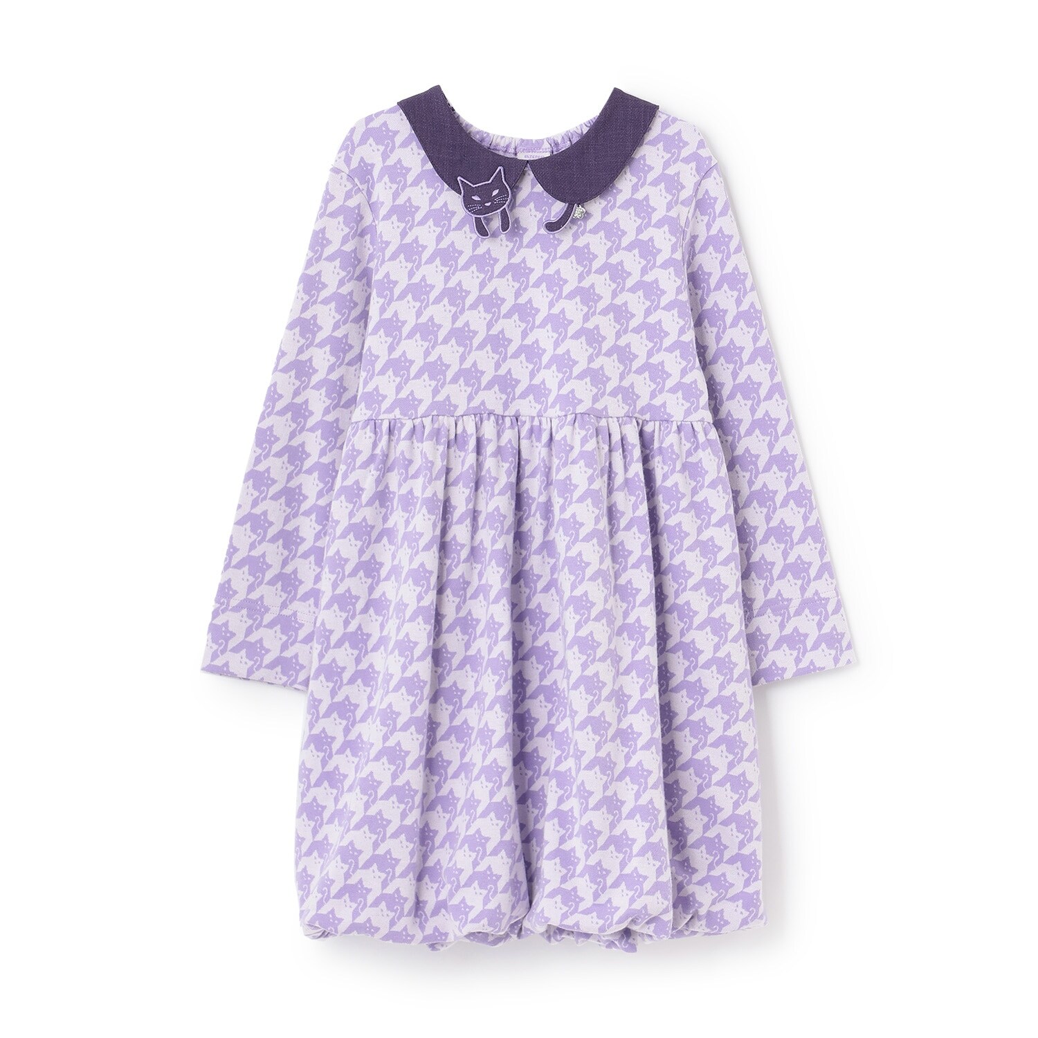 ネコ千鳥柄ジャガードバルーンワンピース