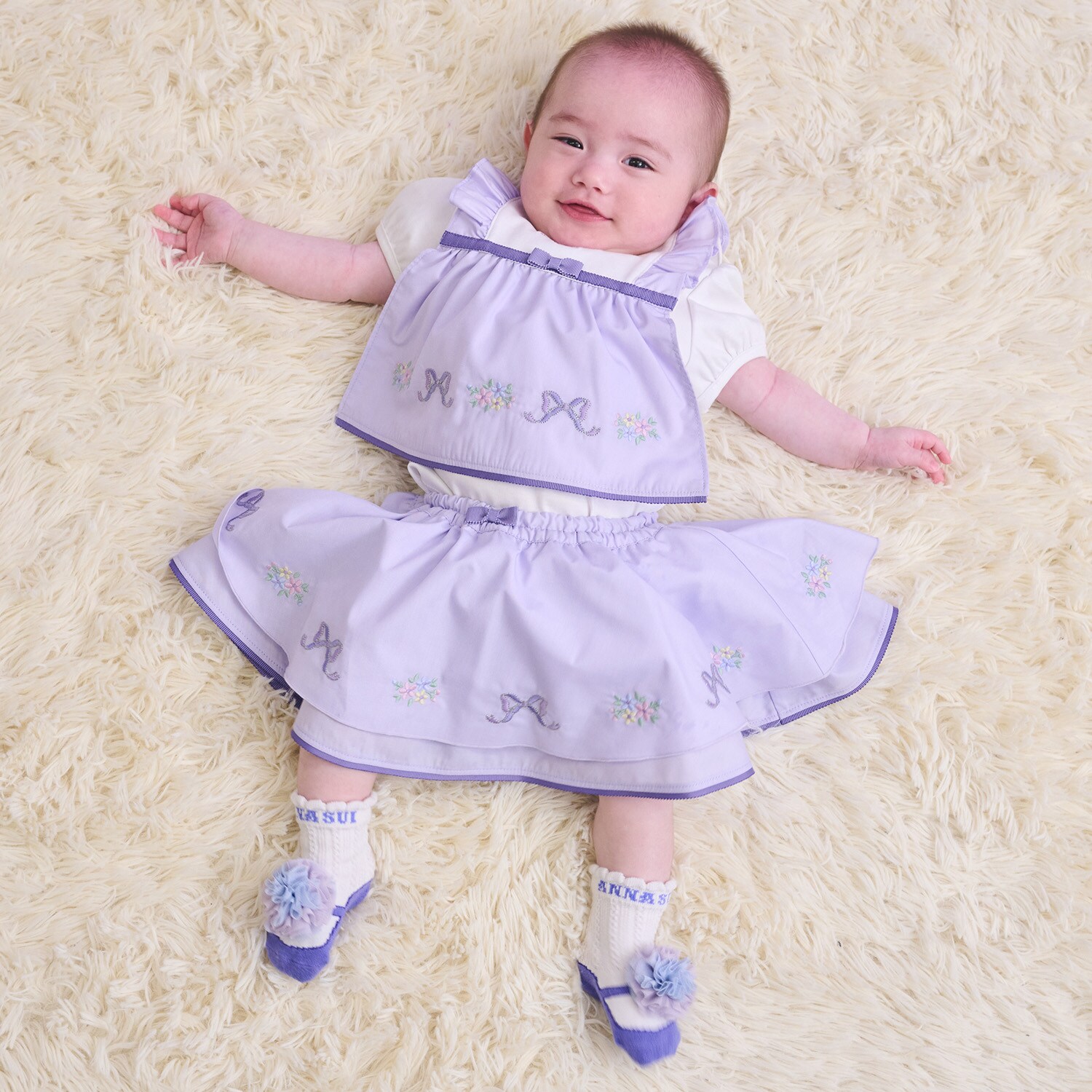 リボンお花刺しゅうスカート付きカバーパンツ