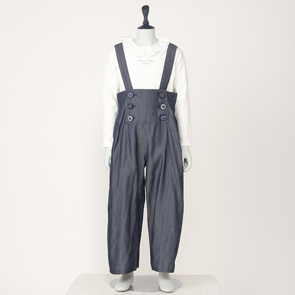サスペンダーつきボタンワイドパンツ