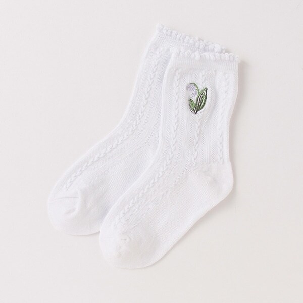 スズラン刺しゅうクルーソックス【日本製】