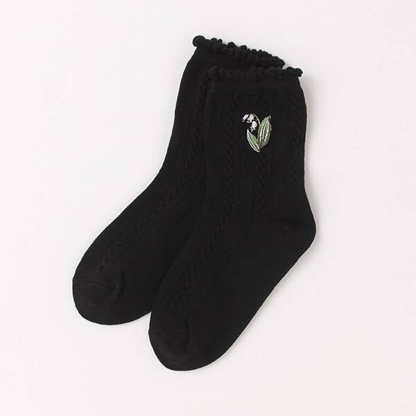 スズラン刺しゅうクルーソックス【日本製】