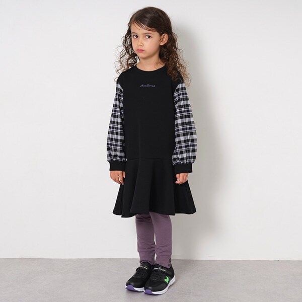 袖チェックカットワンピース