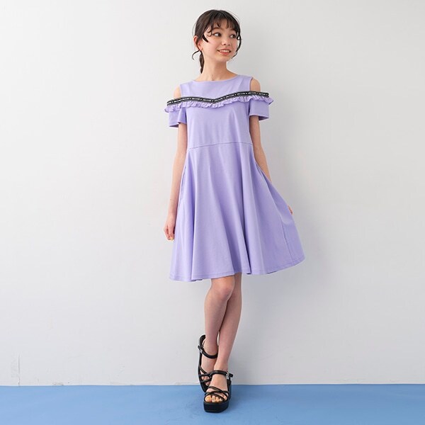 ロゴテープ肩あき半袖ワンピース【接触冷感＋UVケア】