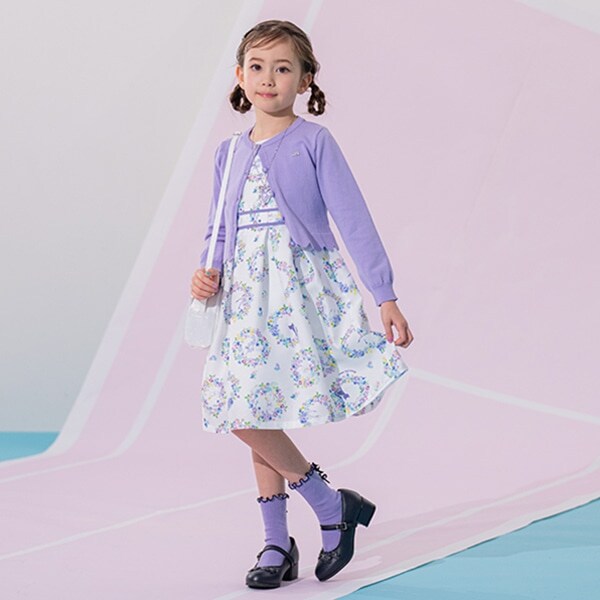 フラワーリース柄布帛ワンピース