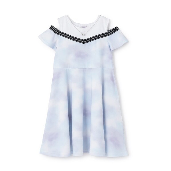 ネックレスつきロゴテープ肩あきワンピース