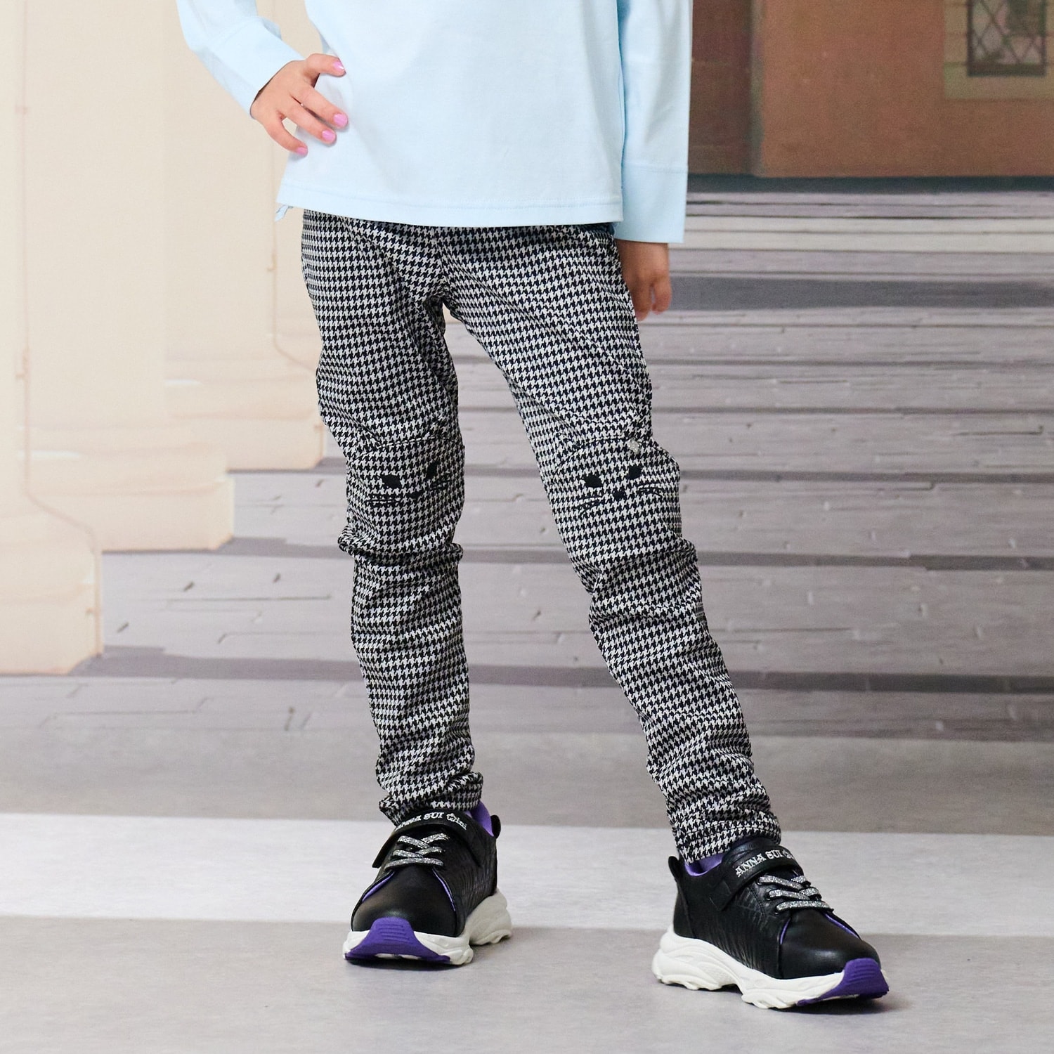 千鳥柄膝モチーフレギンス