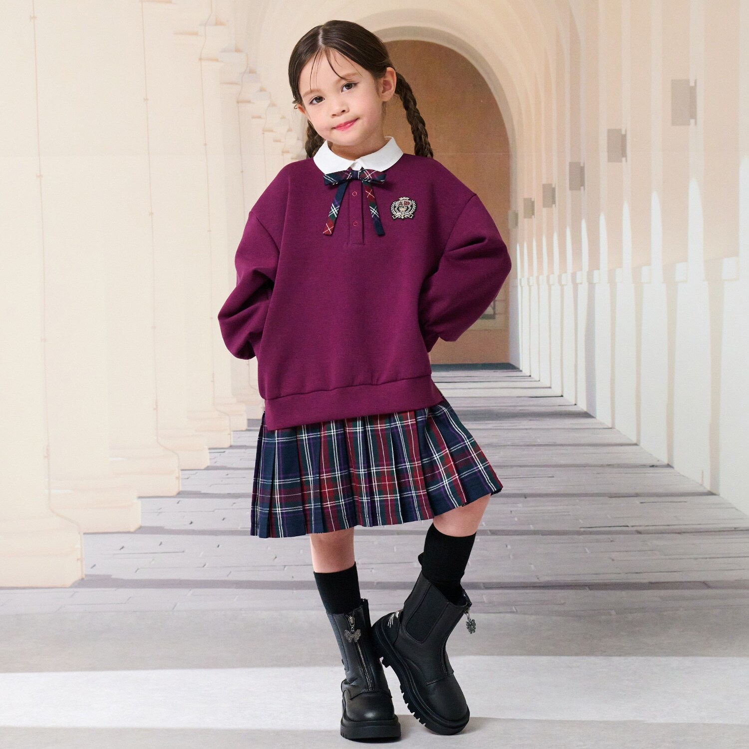 チェックレイヤード風ワンピース