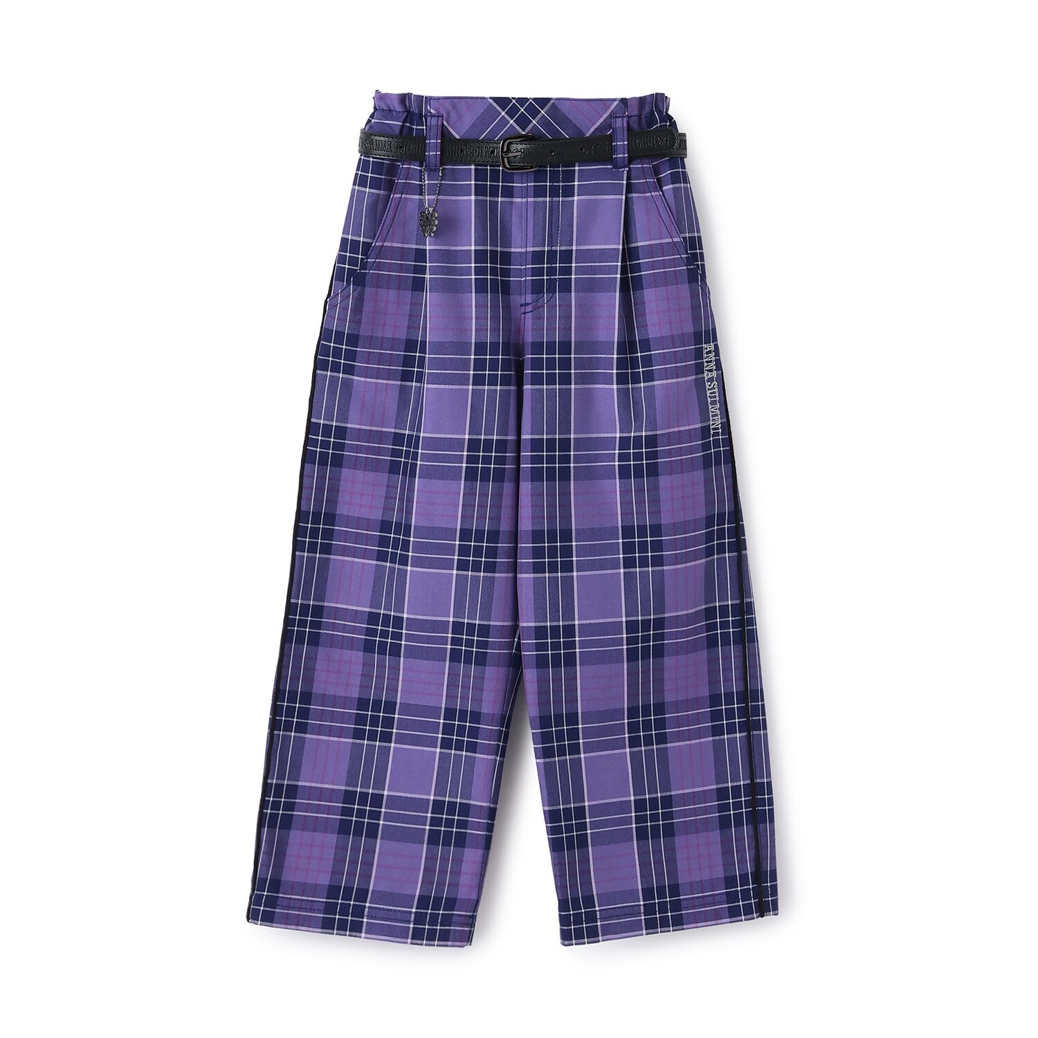 【あったか】ベルトつきチェックワイドパンツ