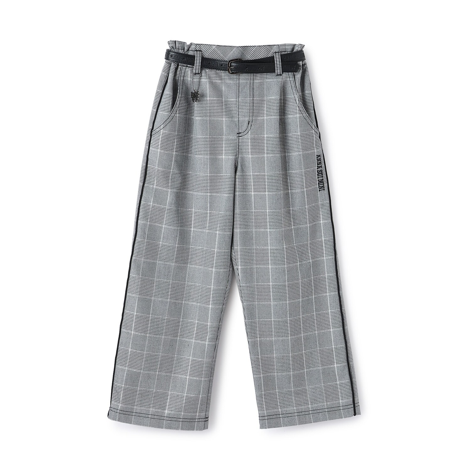 【あったか】ベルトつきチェックワイドパンツ