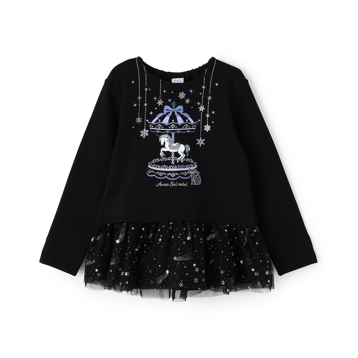 裾ペプラムチュールメリーゴーランドプリントトレーナー