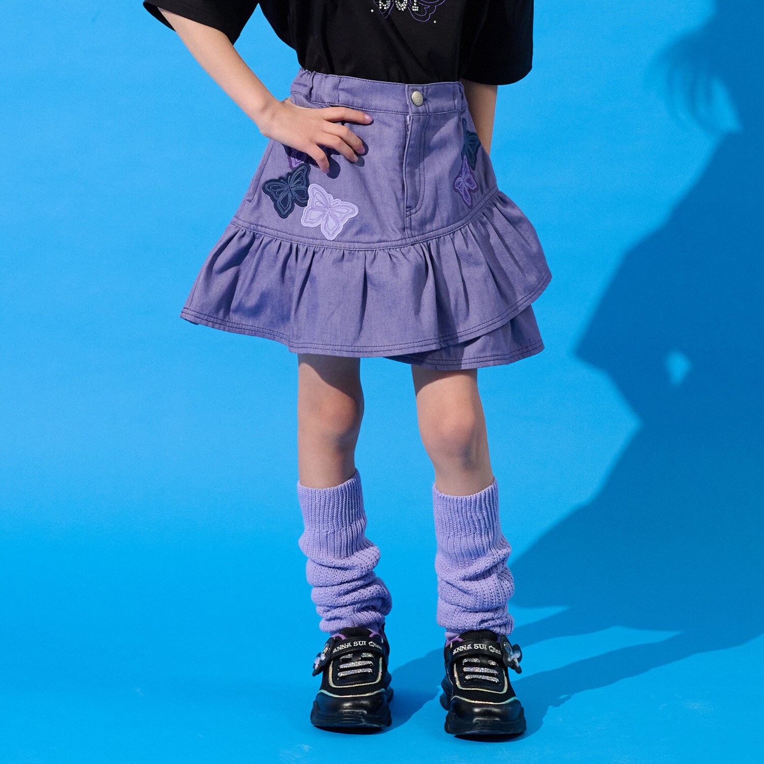 デニムスカート＋1分丈スパッツ