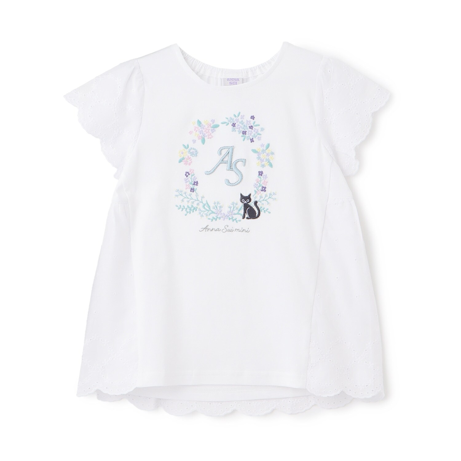 【人気商品再入荷】【直営店で取り扱い無し】花リースネコ刺しゅうTシャツ