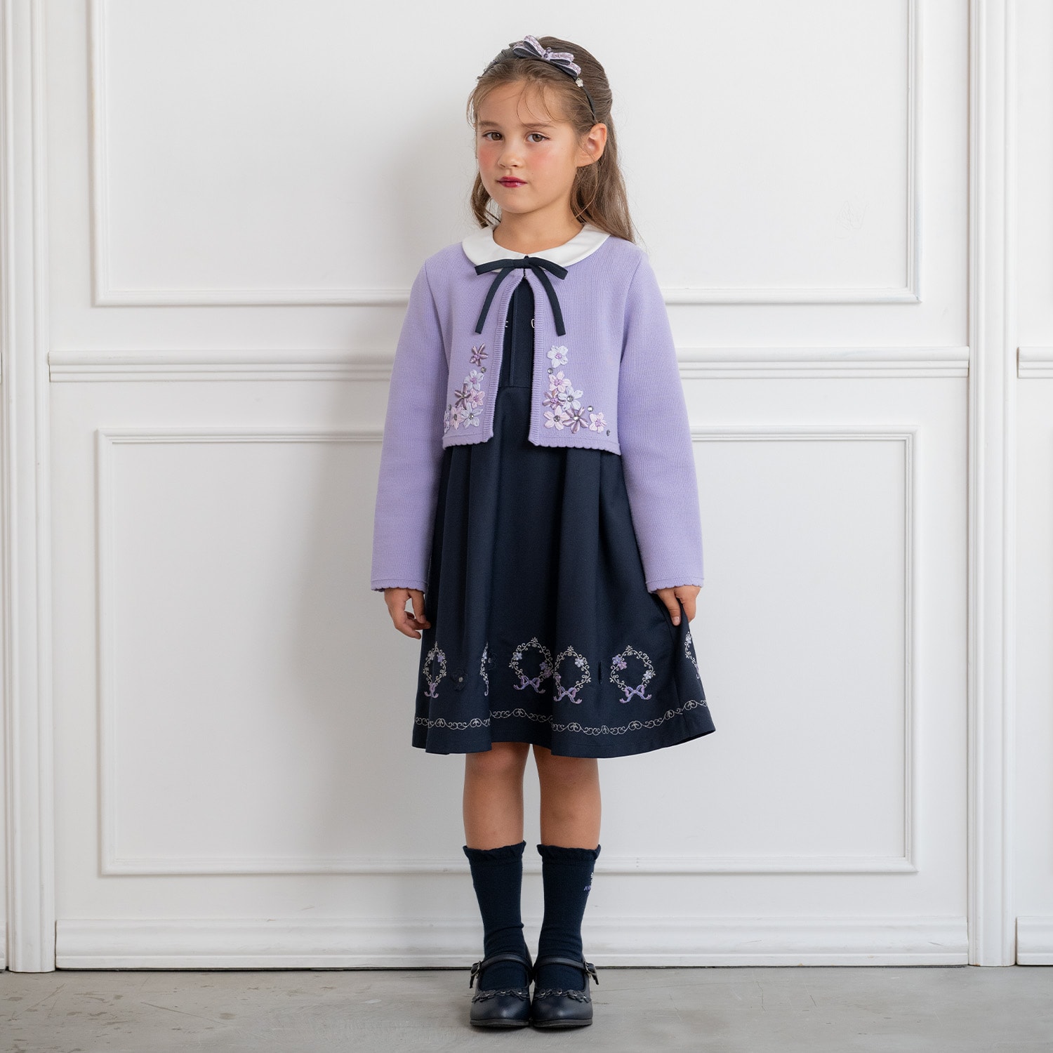 【ceremony】きちんと見え裾刺繍半袖ワンピース