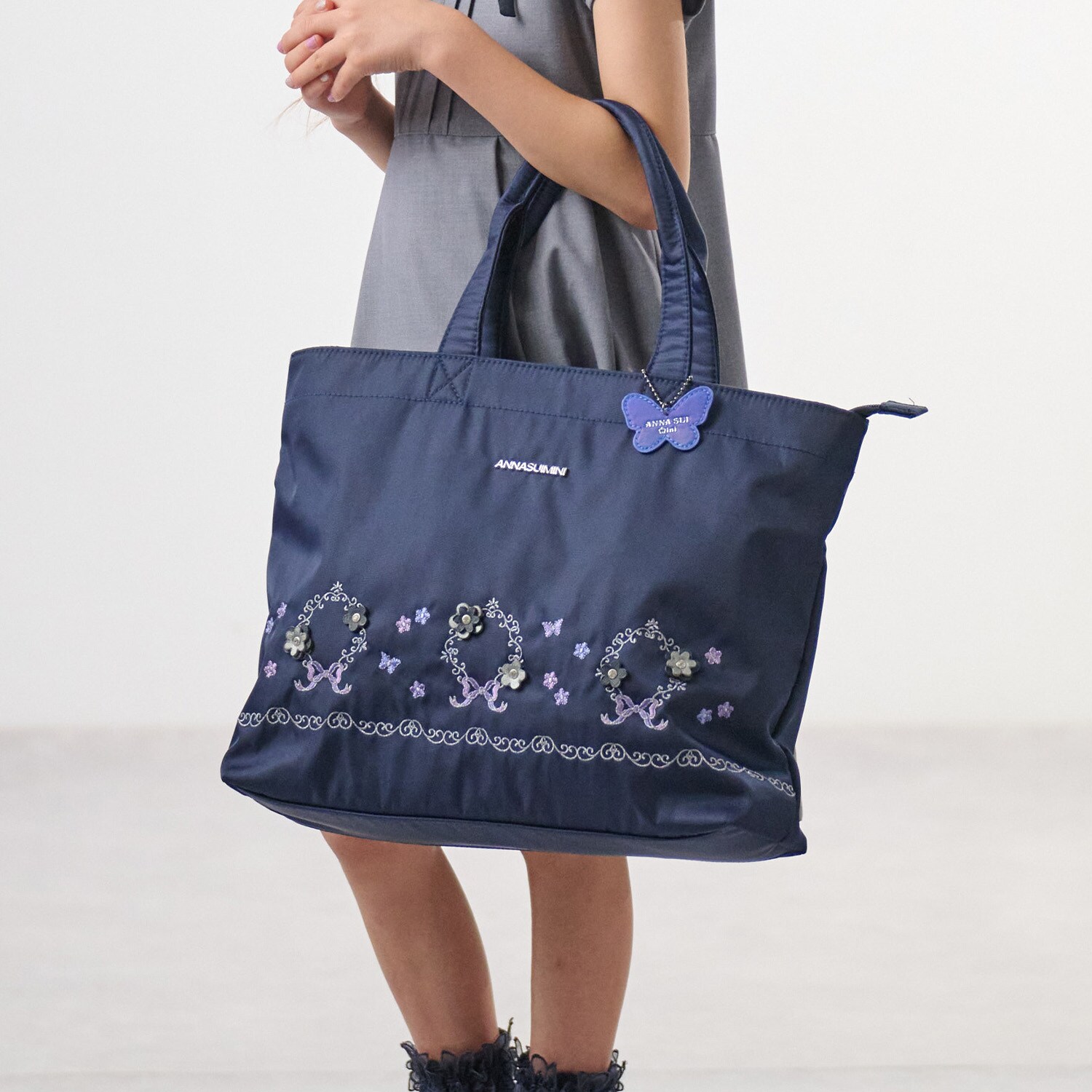 【ceremony】お花リボン刺繍ファスナー付きレッスンバッグ