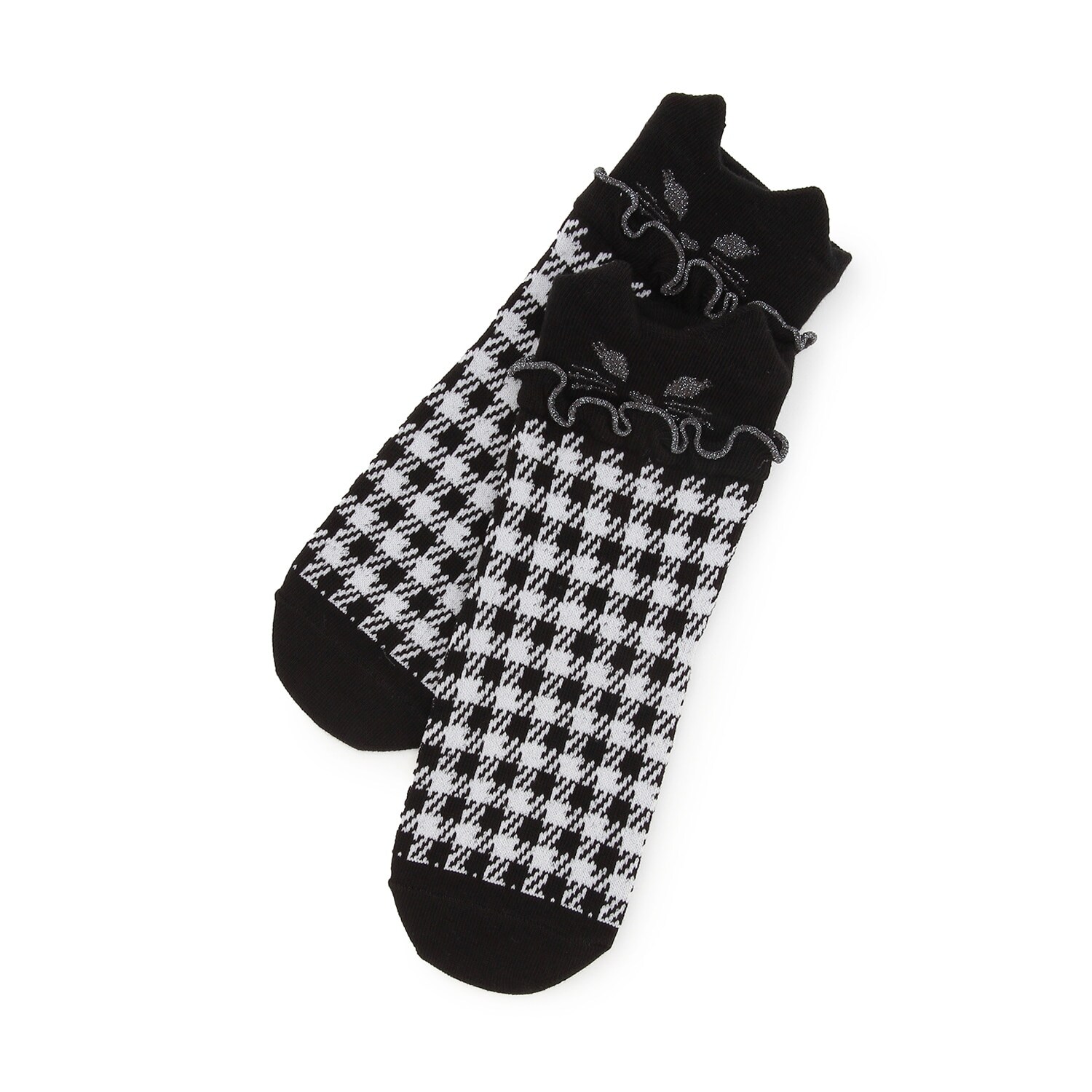 ネコ耳チェッククルーソックス