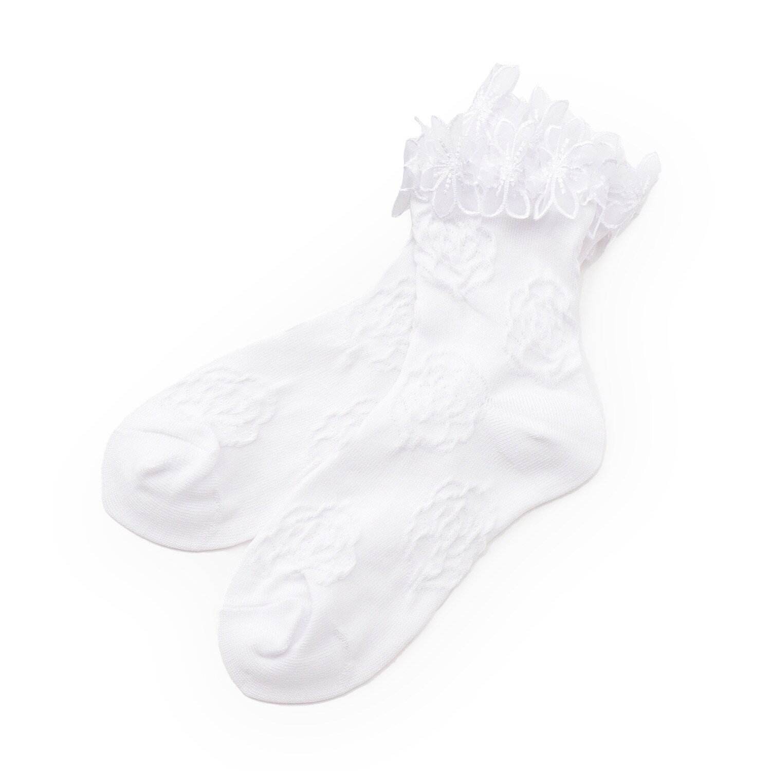 花レースつきバラ柄クルーソックス
