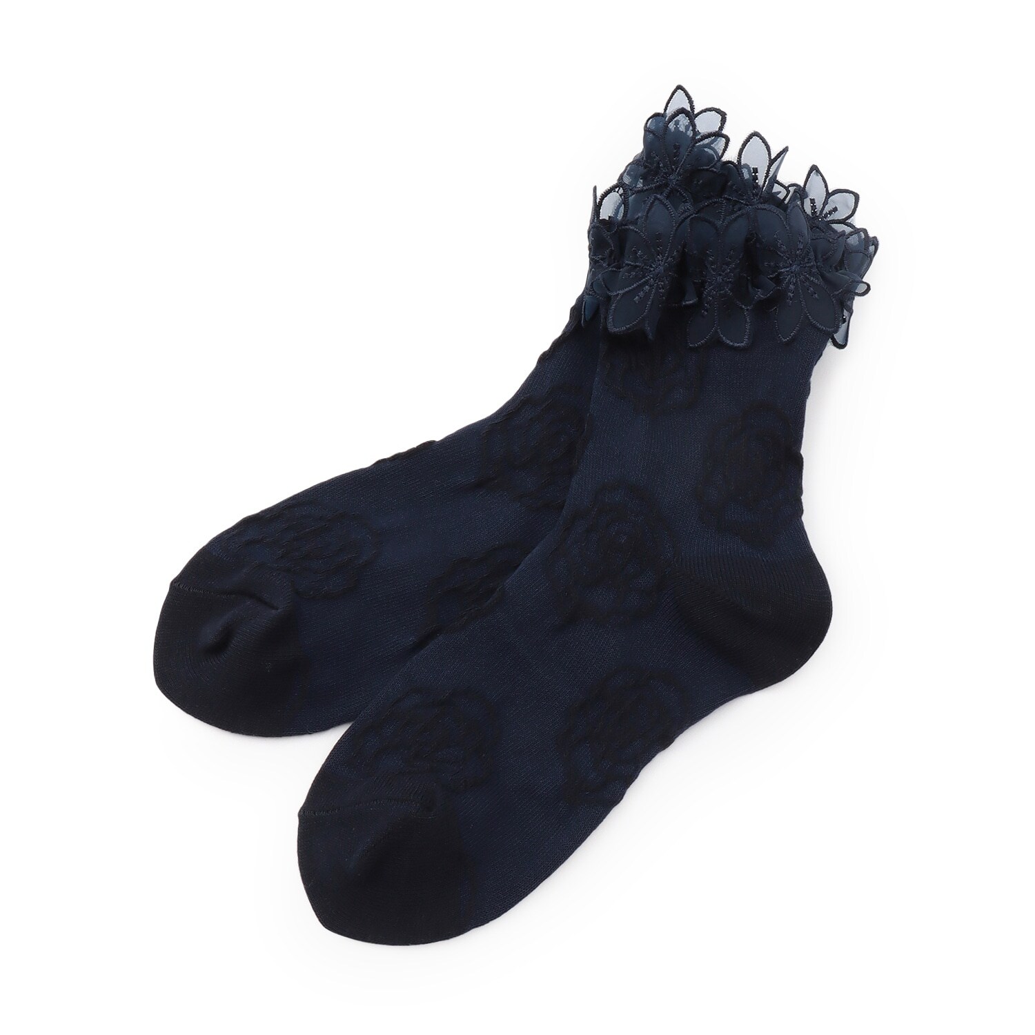 花レースつきバラ柄クルーソックス