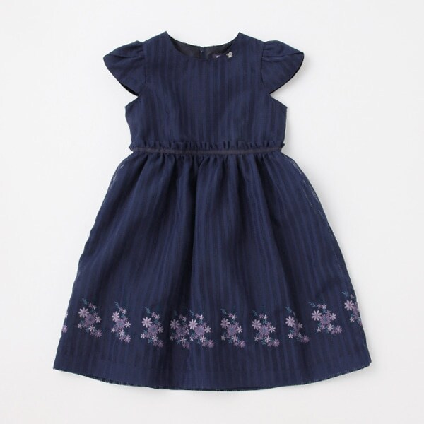 オーガンジー裾刺しゅうワンピース