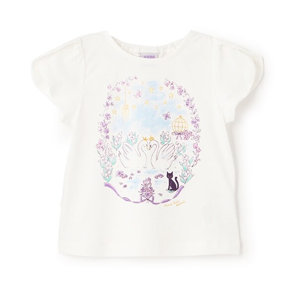 【人気商品再入荷】【直営店で取り扱い無し】スワン花プリント半袖Tシャツ