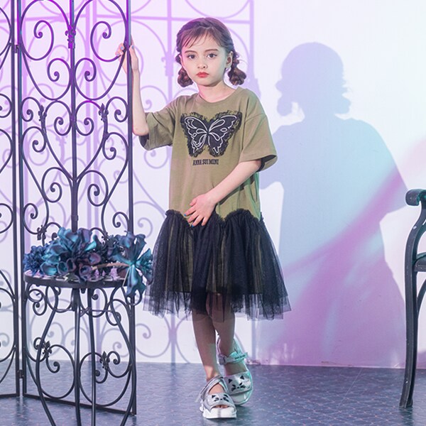 蝶チュールドッキングワンピース