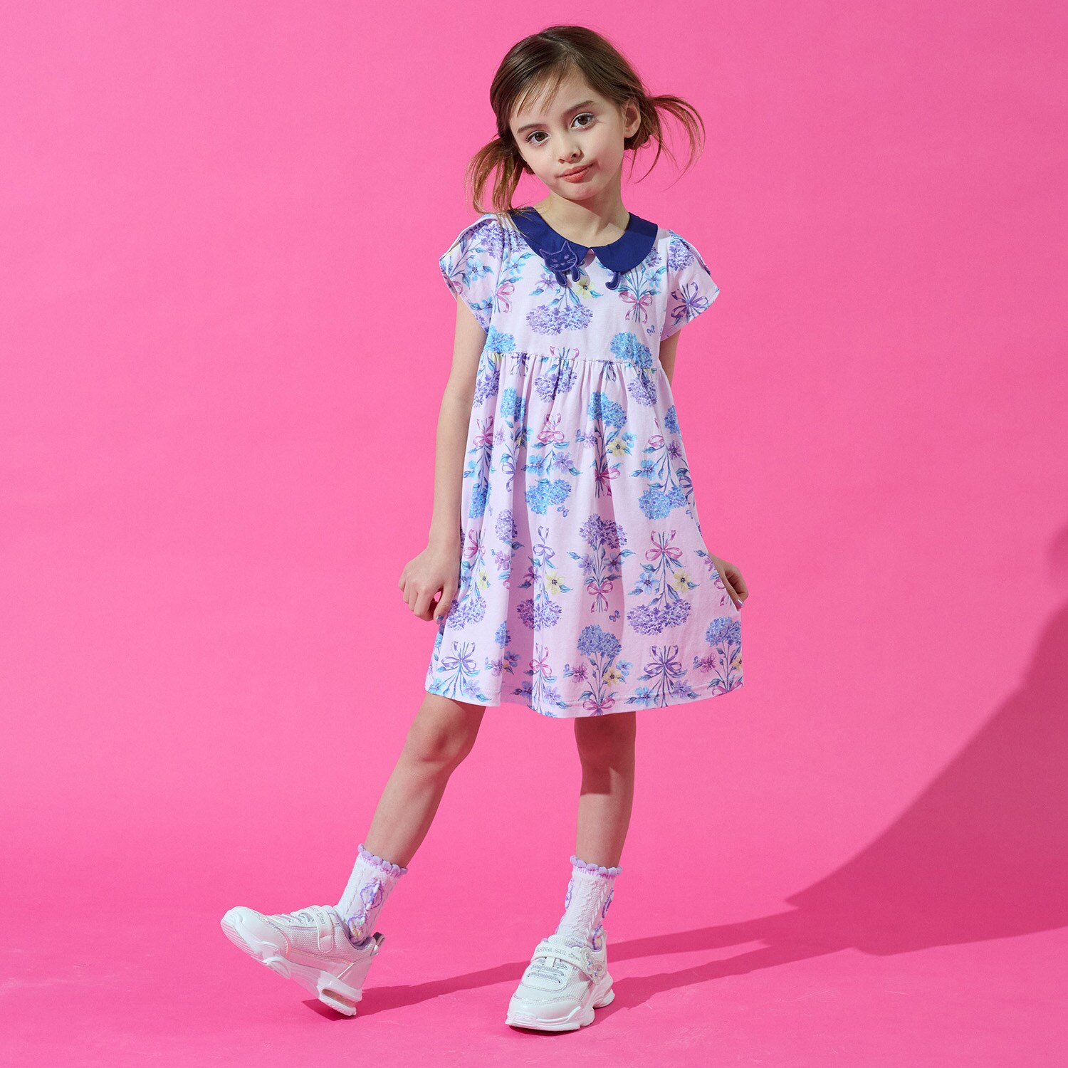 ネコ衿総柄カットワンピース