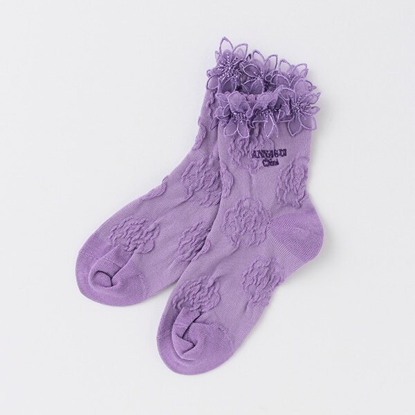 【人気商品再入荷】【直営店で取り扱い無し】花レースバラ柄クルーソックス【日本製】