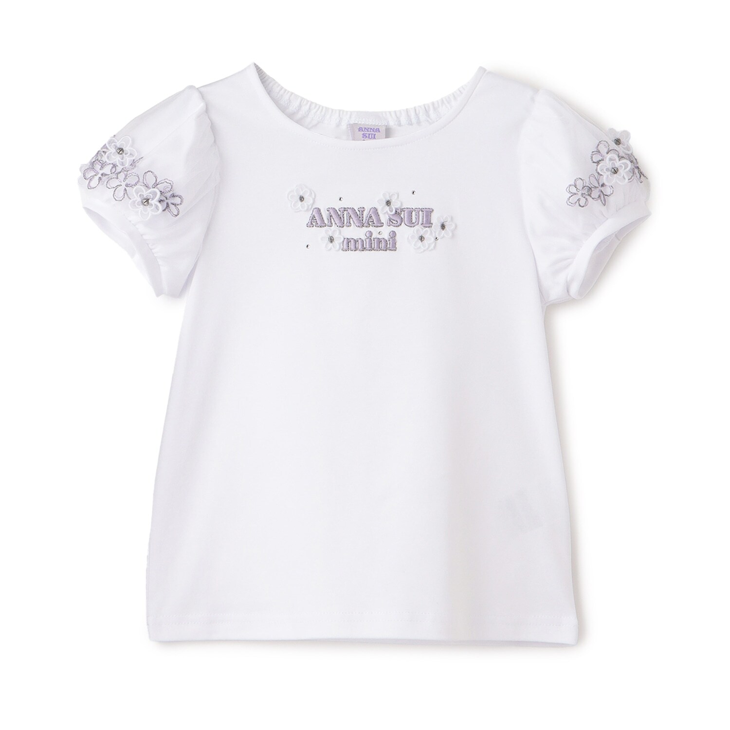 【人気商品再入荷】【直営店で取り扱い無し】袖チュール花ロゴ半袖Tシャツ