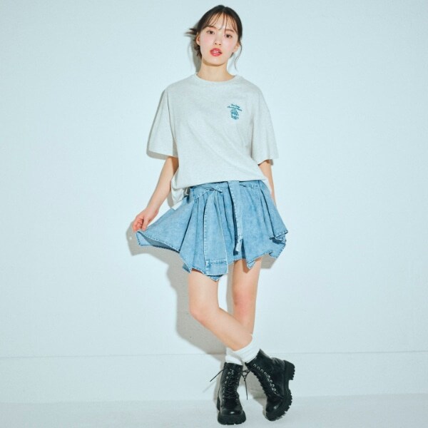 【LTXC】シャツ巻き風デニムキュロット