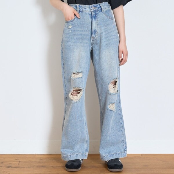 【LTXC】ダメージデニムワイドパンツ