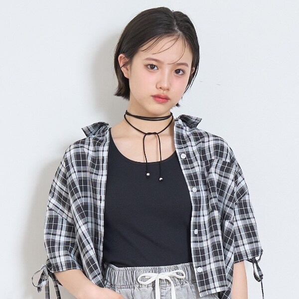 【LTXC】ドロスト半袖チェックシャツ