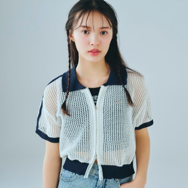 【LTXC】ラインメッシュカーデ