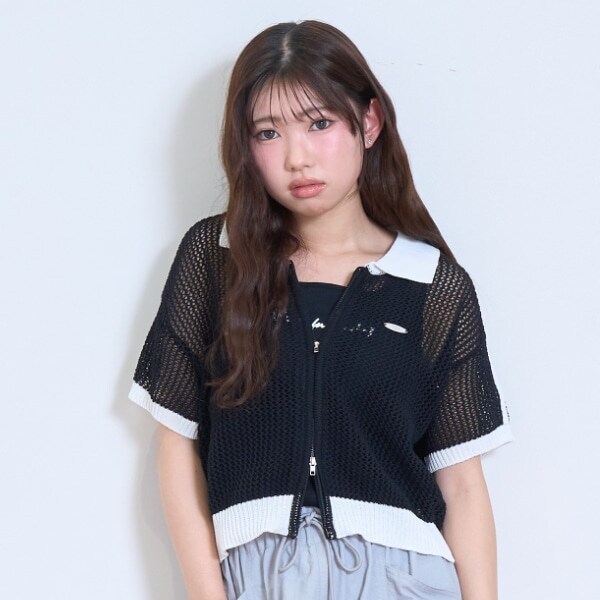 【LTXC】ラインメッシュカーデ