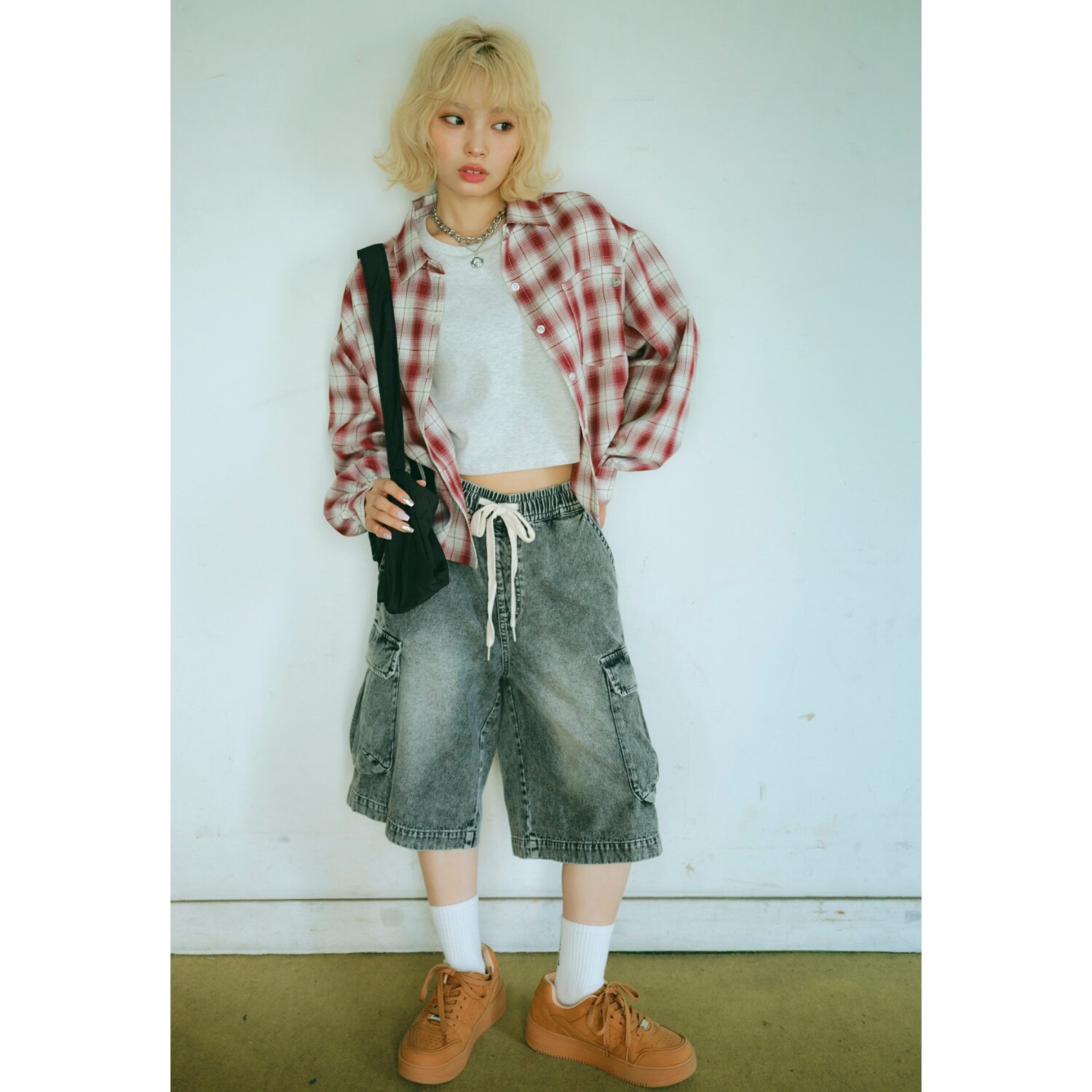 【LTXC】ハーフデニムカーゴパンツ