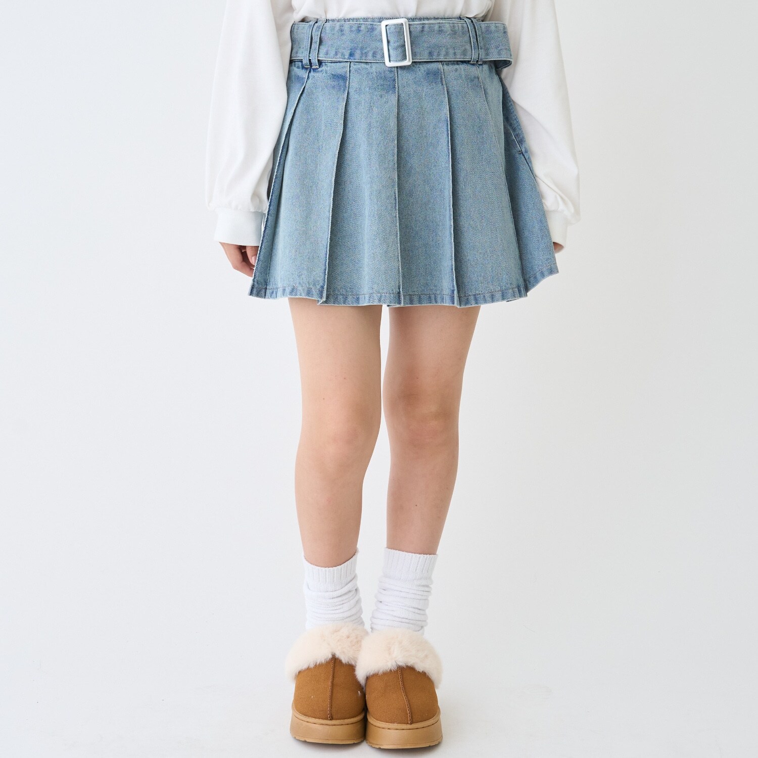 【LTXC】美脚見えベルトつきデニムプリーツスカート