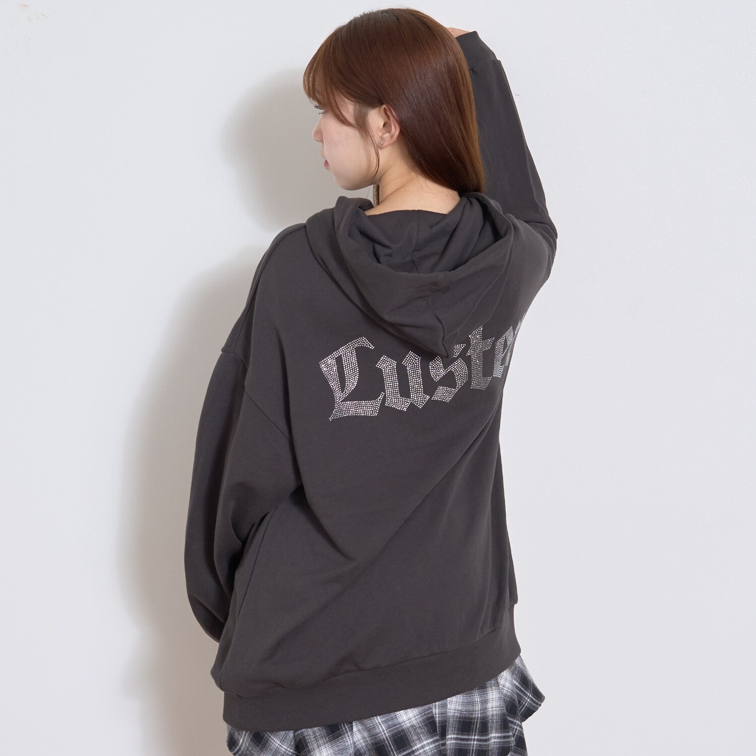 【LTXC】バックラインストーンルーズプルパーカー